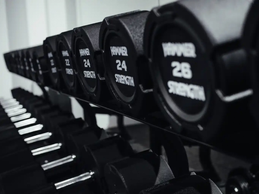 Rij Hammer Strength dumbbells op de trainingsvloer van Vital-GO.